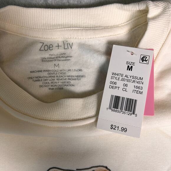 NWT Zoe + Liv Crew Neck Sweater Womens M Country Music Bear Applique Soft Cozy - Picture 4 of 6